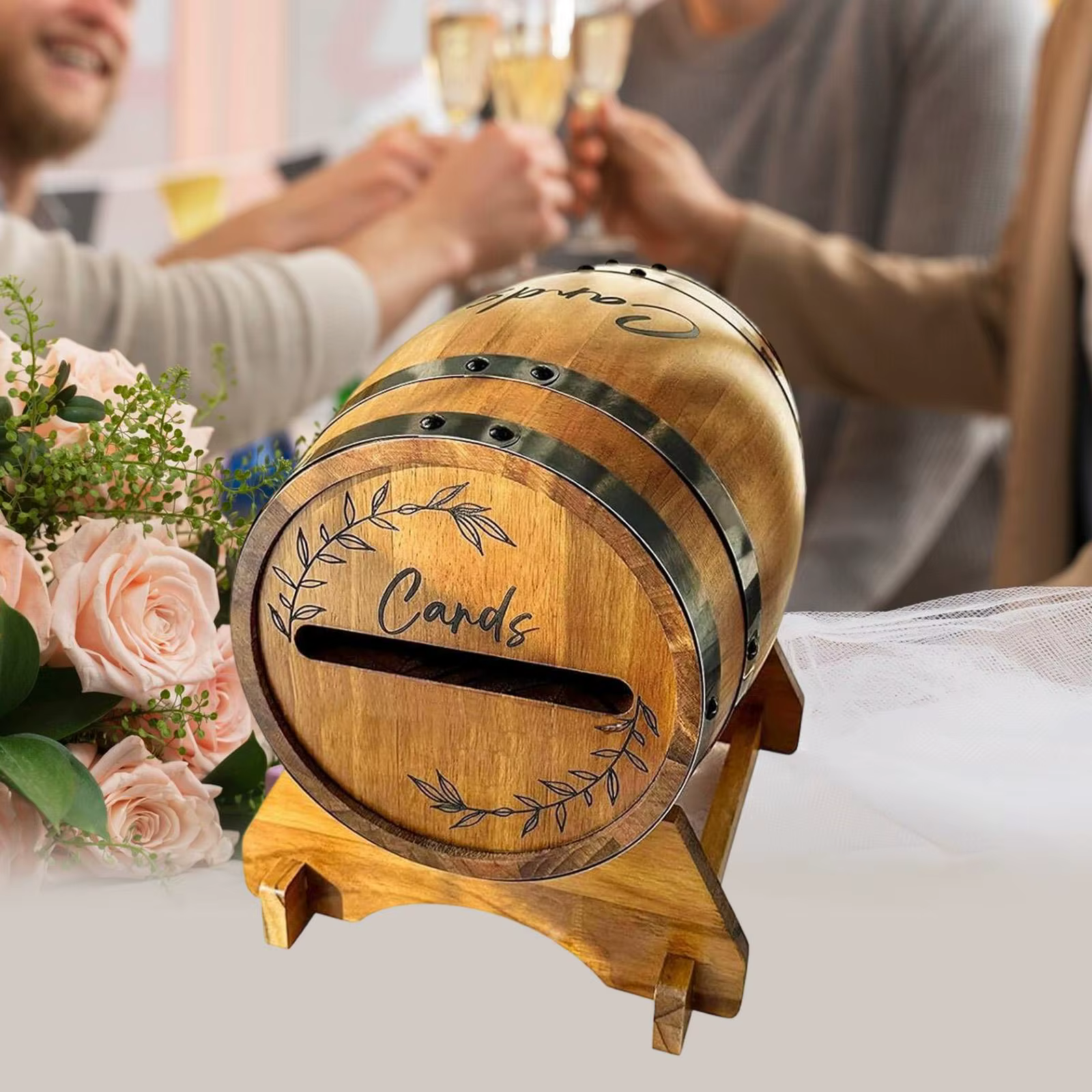 Boîte à cartes de mariage en bois pour fête, décorative avec fente et support, boîte à enveloppes et