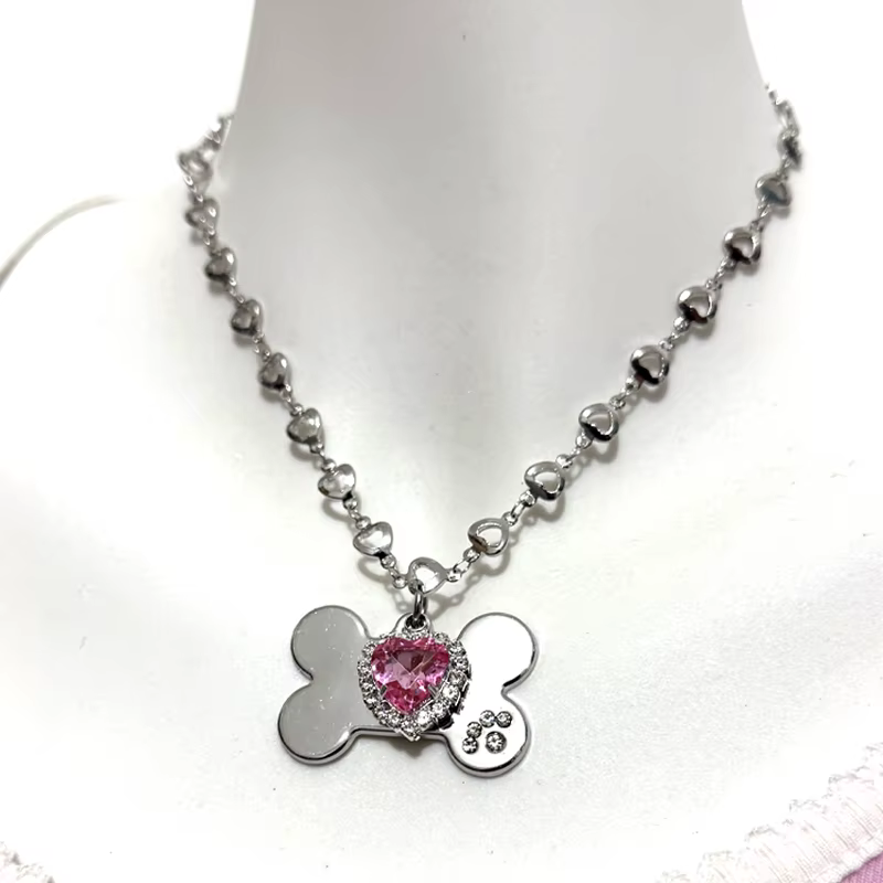Y2K – collier avec pendentif en forme de cœur rose pour femmes, bijoux en cristal brillant, mode Vin