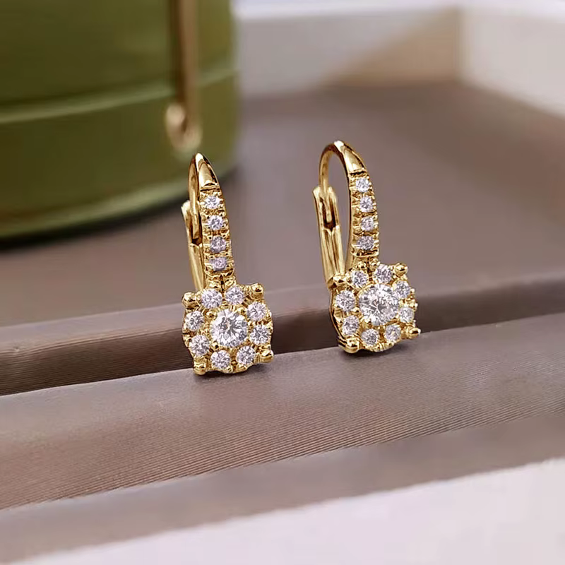 RAPRGOLD rond Moissanite classique Halo boucles d'oreilles pour femmes 925 en argent Sterling Huggie