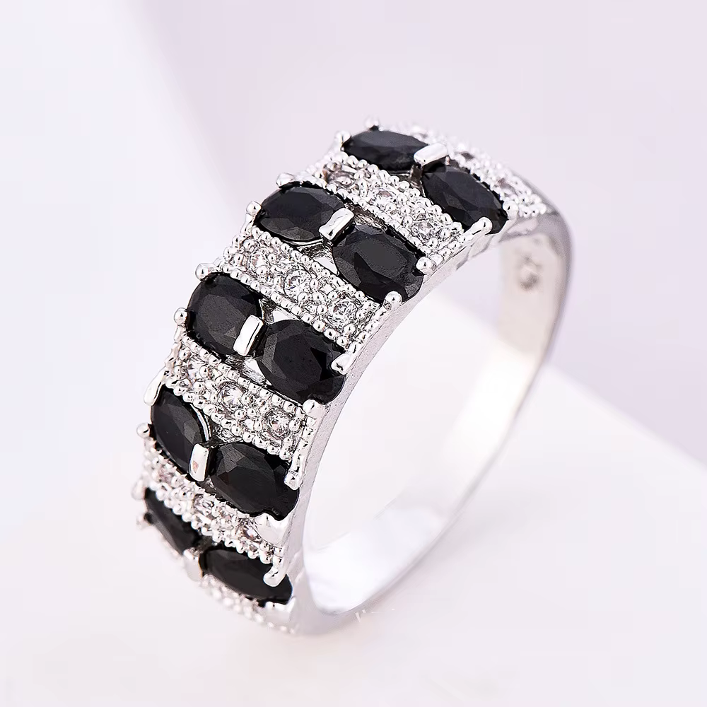 Grandes bagues rétro élégantes en argent Sterling 925 pour femmes, haut de gamme, rayures noires, cr