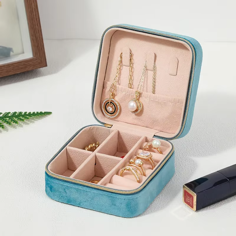 Boîte à bijoux en velours pour femmes, support organisateur de colliers, bagues, boucles d'oreilles,