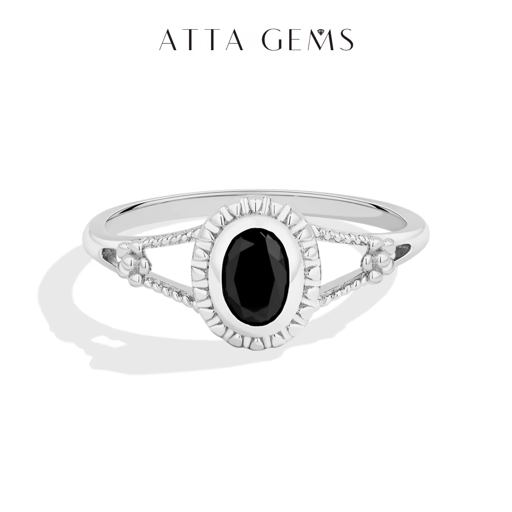 ATTAGEMS – bague Vintage en Moissanite noire à coupe ovale, en argent S925, pour femmes et hommes, b