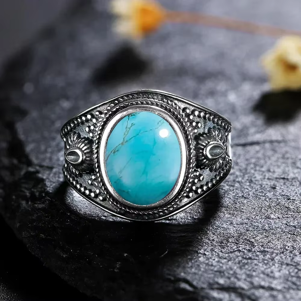 Bague vintage en argent 925 plaqué argent, ovale 8x10MM, pierre naturelle œil de tigre, pour homme e
