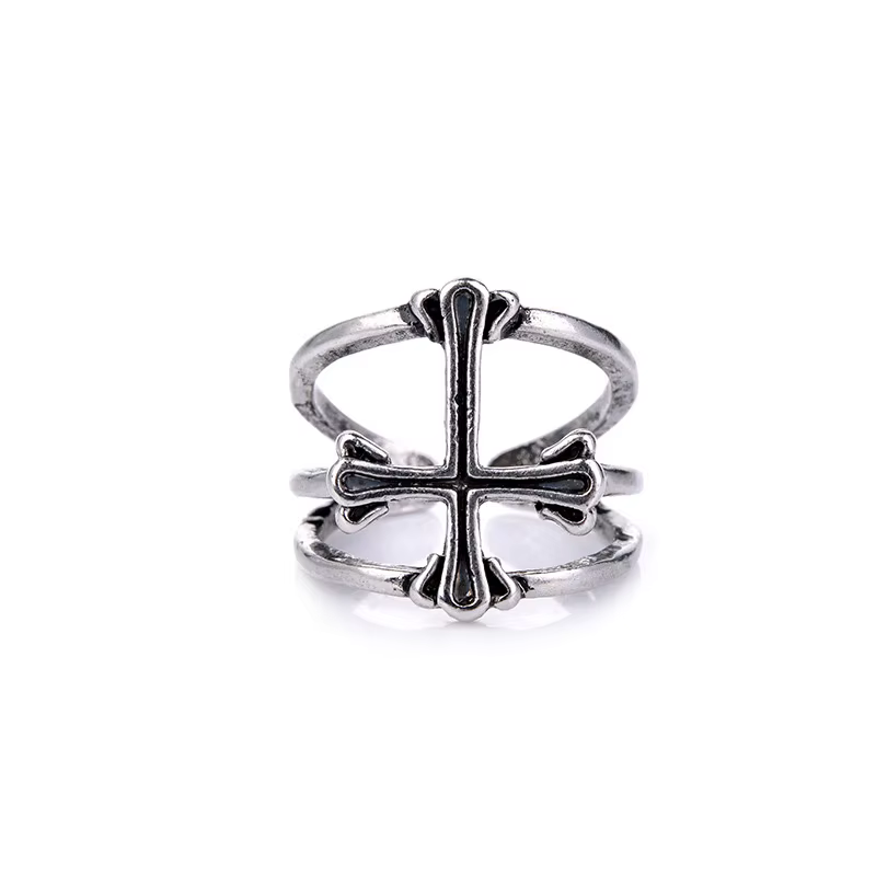 Bague croisée rétro Double bande pour hommes, Punk gothique Rock hip hop, anneau ouvert, accessoires