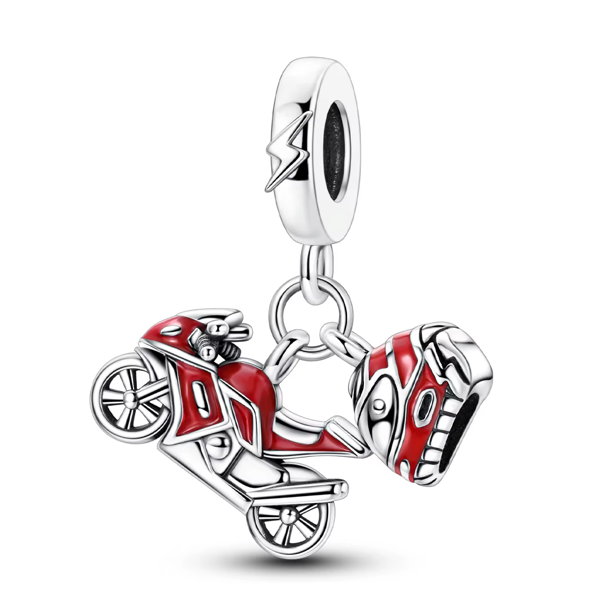 Breloque Casque Moto Rouge en Argent Sterling 925, Perle Pendante pour Motard, Compatible Bracelets,