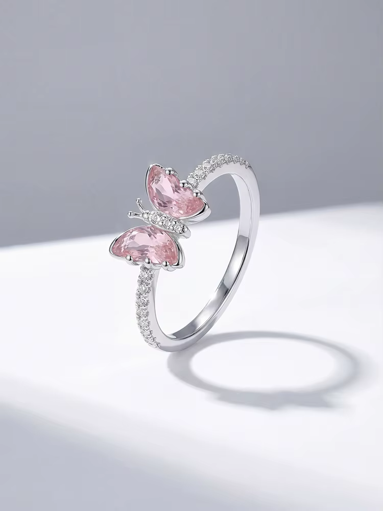 Bague papillon rose en argent Sterling 925 pour femmes, bijoux fins de haute qualité, pour fête, fia