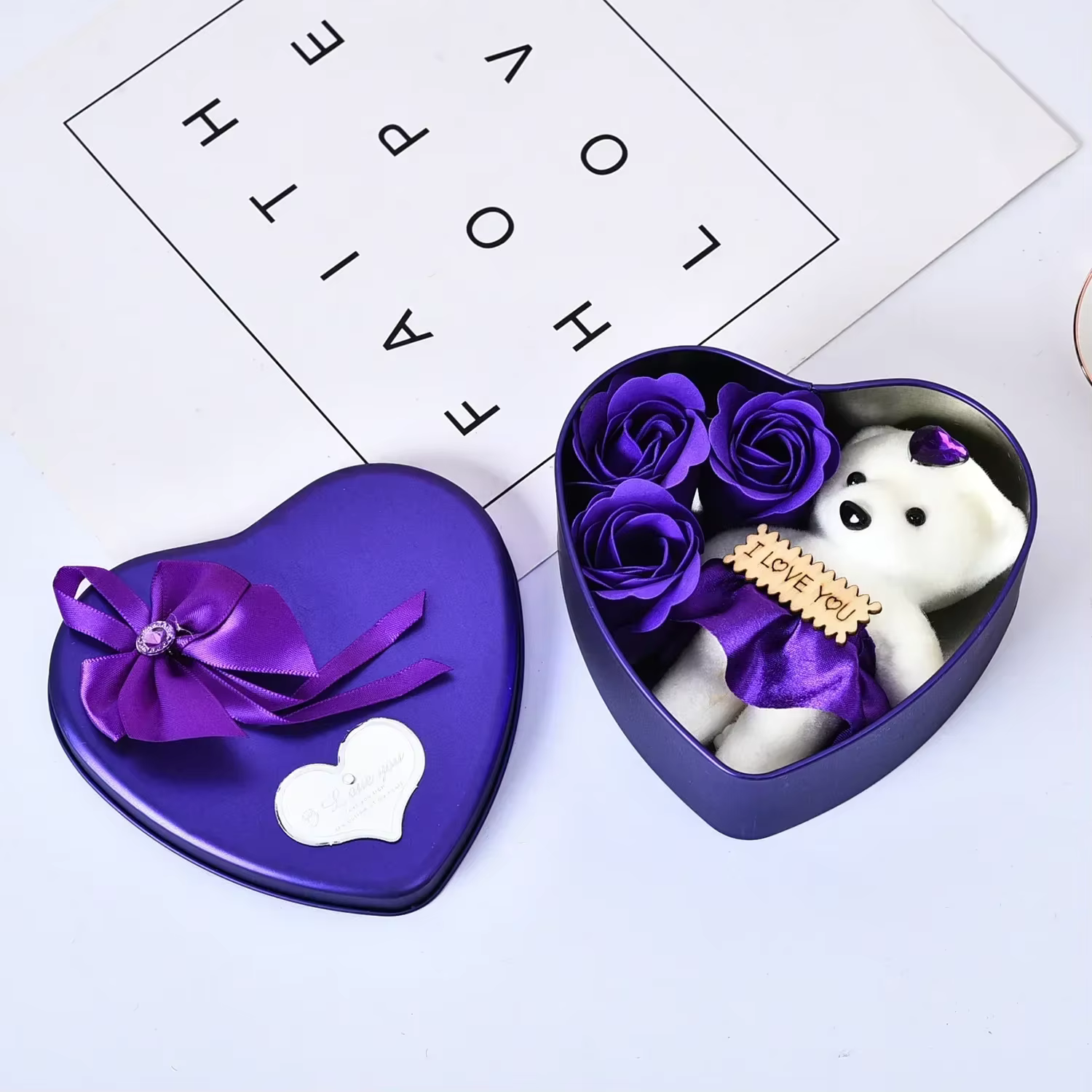 Coffret cadeau d'amour Rose pour la saint-valentin, ours, savon, cadeau romantique pour la fête des 