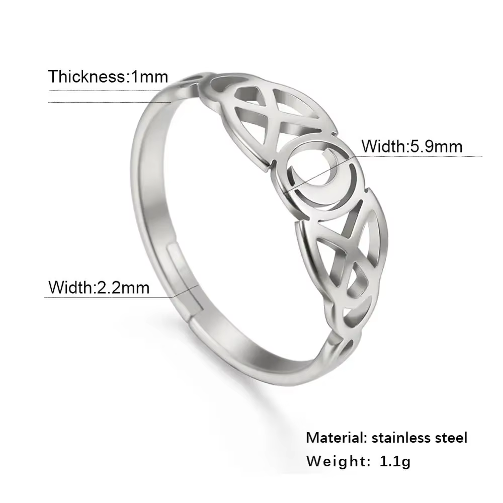Skyrim – bague réglable en acier inoxydable pour femmes, lune, nœud irlandais, mode rétro, cadeau d'