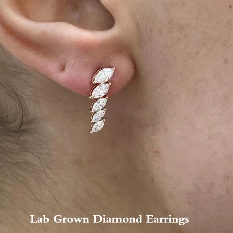 Boucles d'oreilles pendantes en or 14 carats/argent 925, diamant 1CT, coupe Marquise DEF/VS VVS, dia