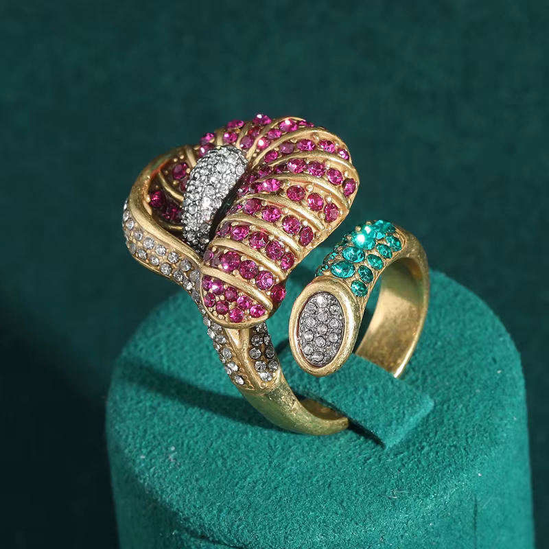 Vintage couleur or Antique strass coquelicot fleurs cristal anneaux pierre naturelle femme bohème bi