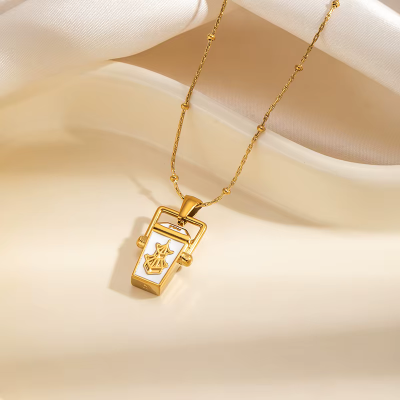 ANENJERY Collier pendentif boîte au trésor en émail en acier inoxydable 316L pour femme, bijoux de l