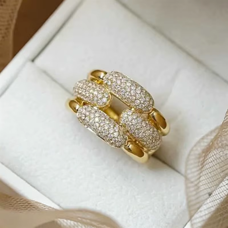 Huitan – bague de luxe pour femmes, design de chaîne, zircone cubique brillante, accessoires nobles 