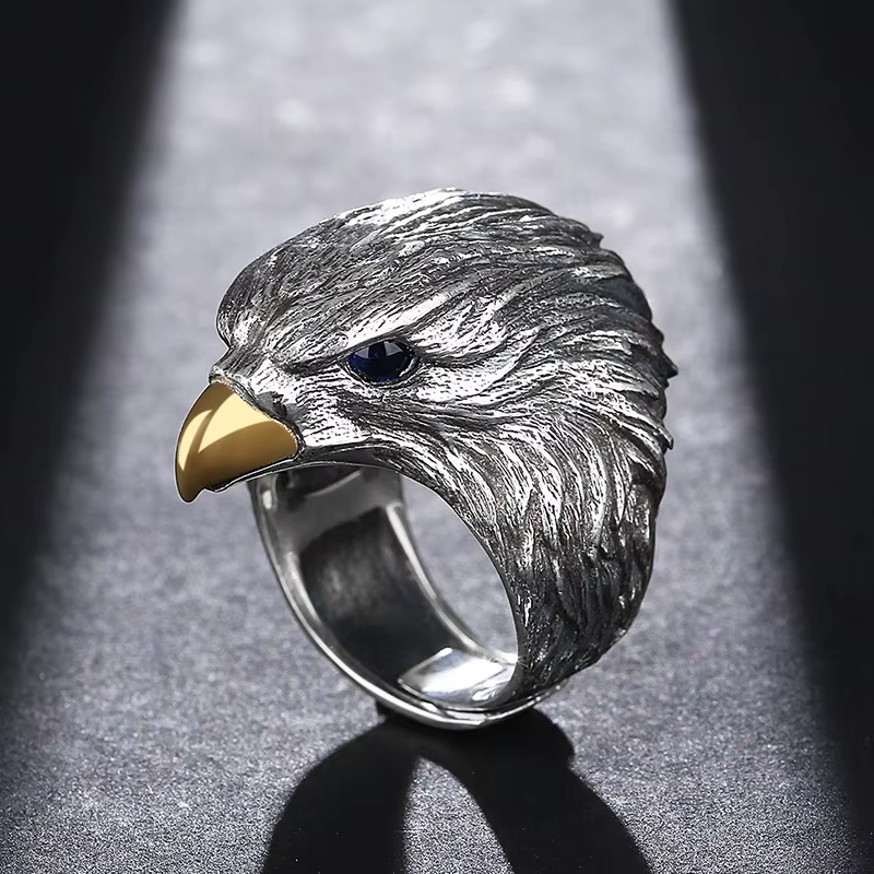 Buyee-Bague Ouverte en Argent Sterling 925 pour Homme et Femme, Grand Anneau Unique, Élégant, Aigle,