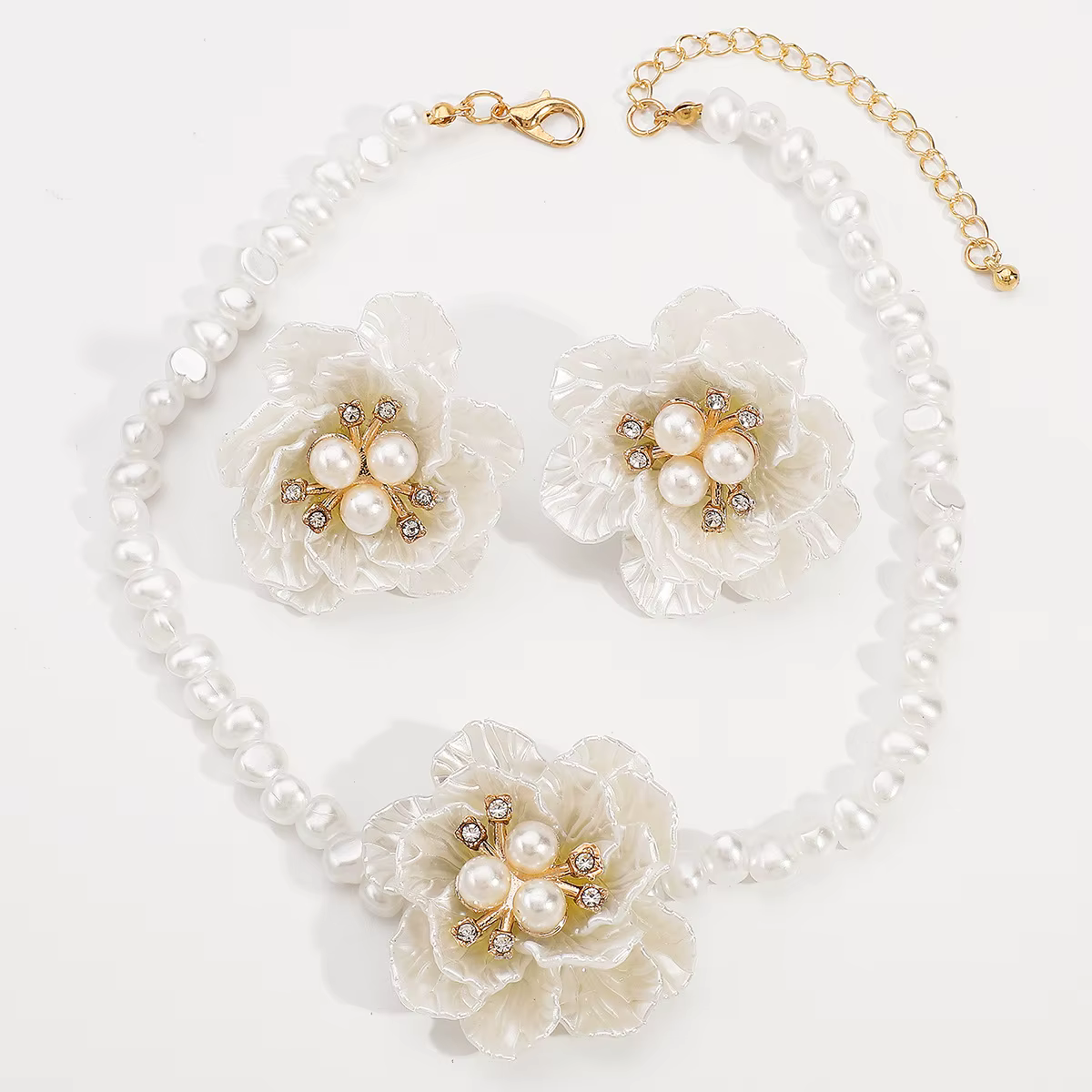 Ensemble de colliers et boucles d'oreilles en perles camélia pour femmes, tempérament doux et frais,