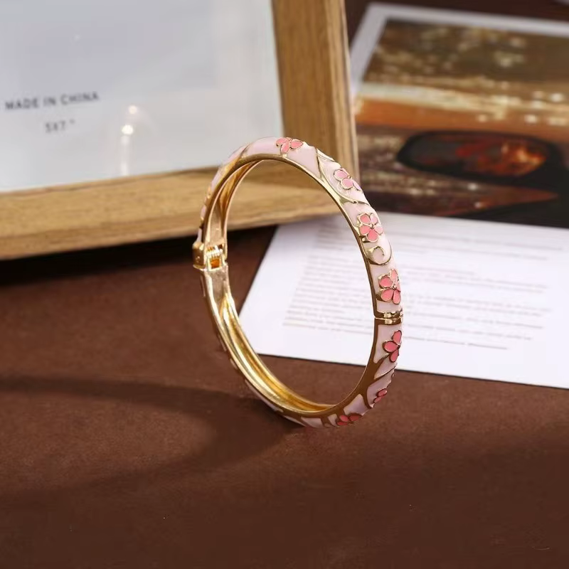 Bracelet Floral en émail coloré, manchette ouverte rétro ton or, bijoux délicats élégants, cadeaux p
