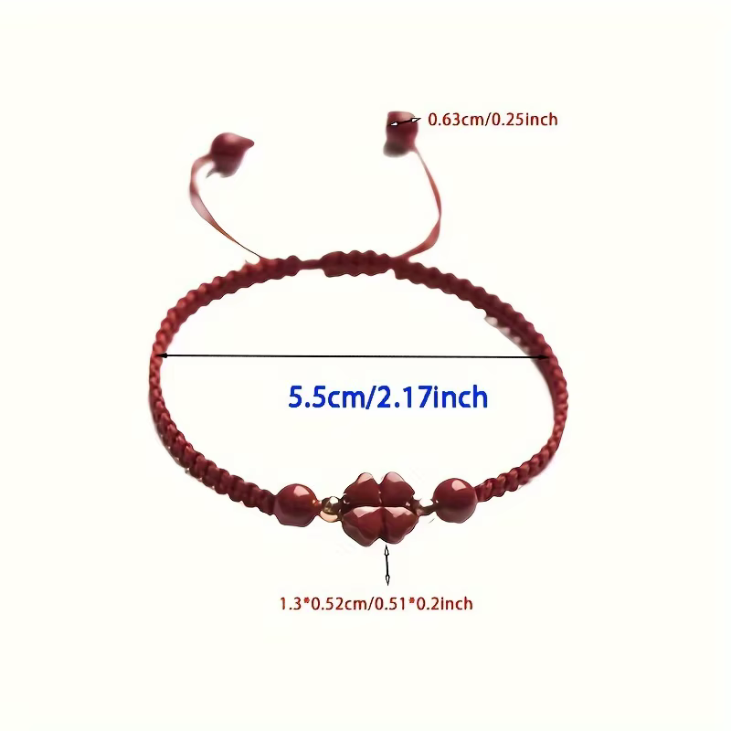 Bracelet tressé en cordon rouge porte-bonheur – Breloque de paix et de bonheur en trèfle à quatre fe