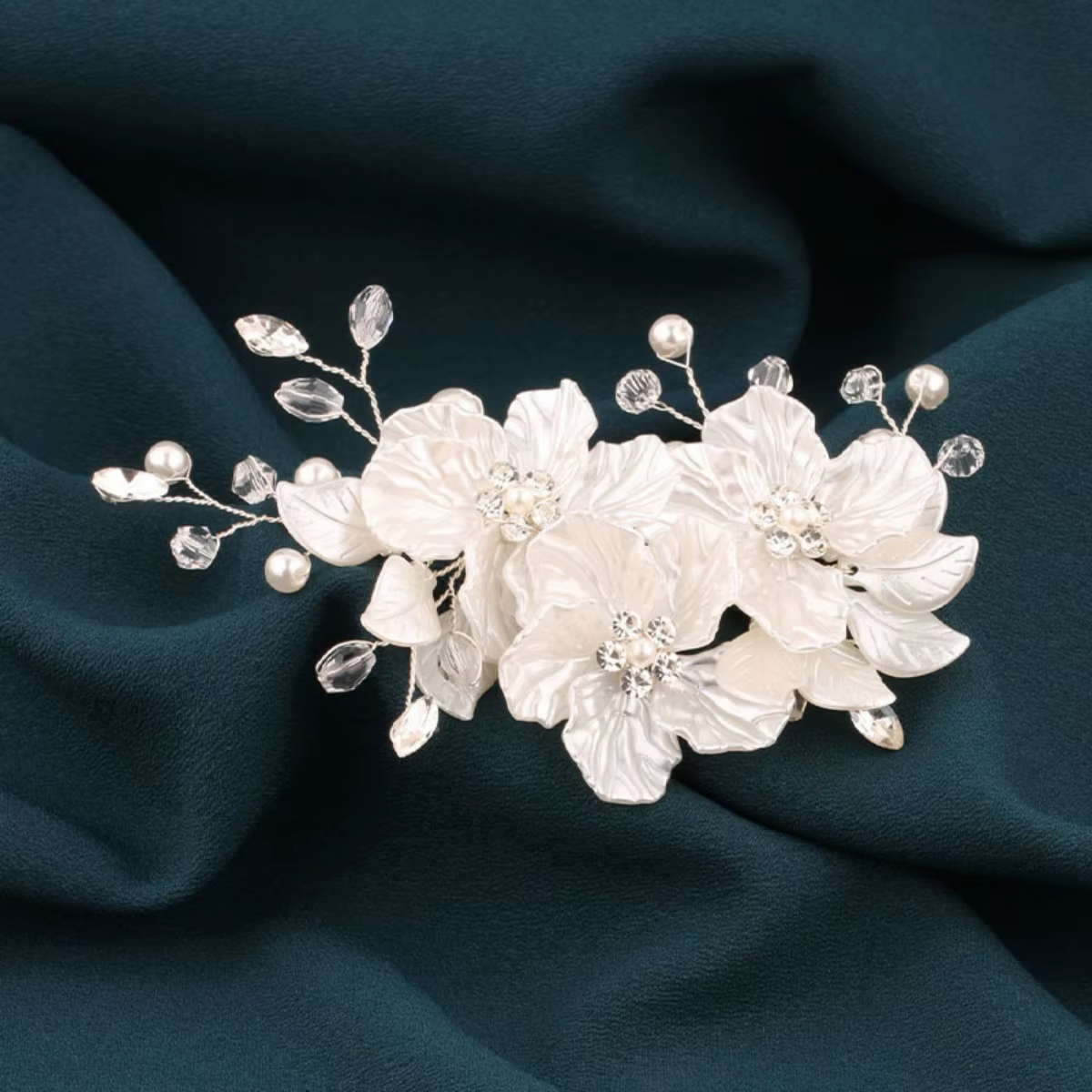 Épingle à cheveux en perles de mariage, fleur blanche, bijoux, pince à cheveux, bandeau en cristal, 