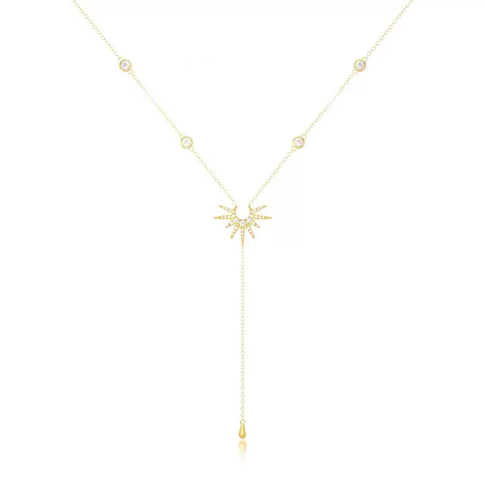 Collier couleur or argent brillant et délicat, flamme de soleil, Long pendentif pompon, chaîne de cl