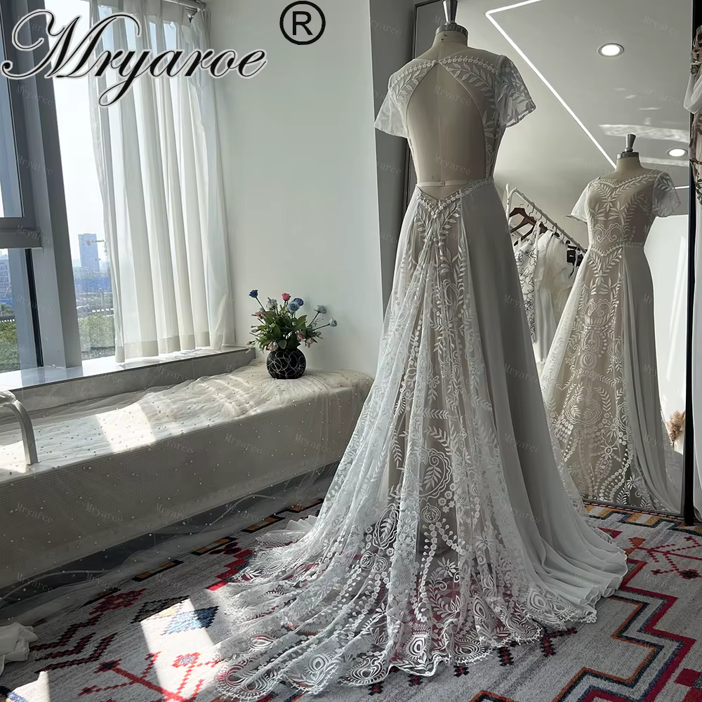 Mryarce Vintage dentelle robe de mariée en mousseline de soie une ligne robes de mariée à manches co