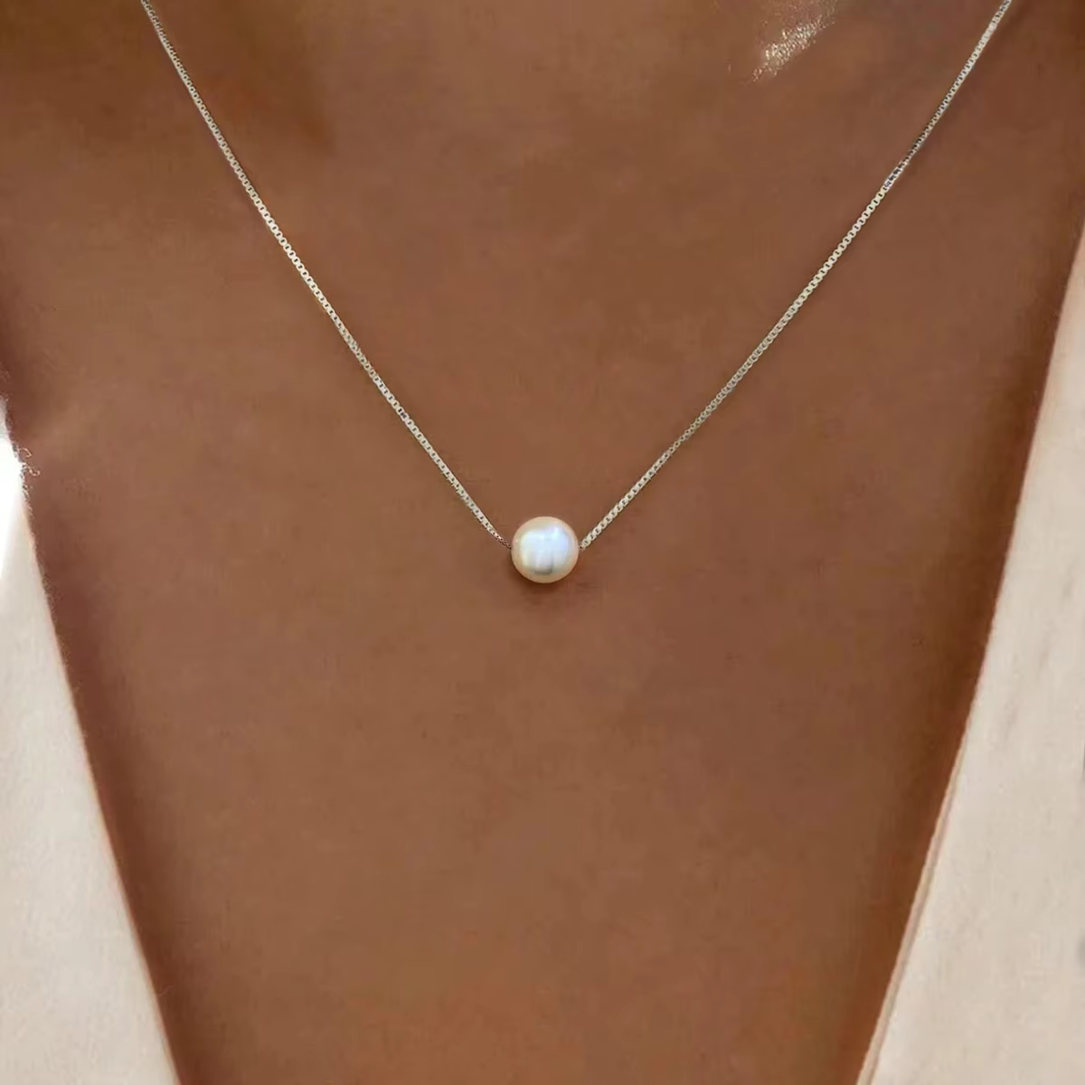 Collier avec pendentif en nacre pour femmes, en argent Sterling 925, de luxe, blanc, 6MM, 8MM, 10MM,