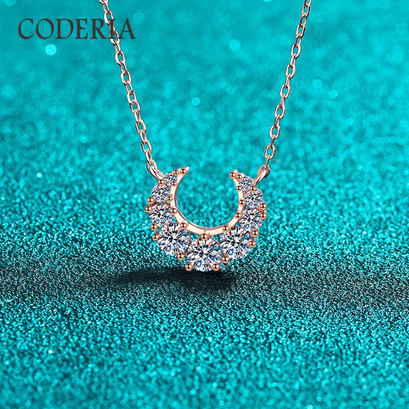 Collier pendentif lune en argent regardé 925 pour femme, or champagne, moissanite, bijoux exquis, lu