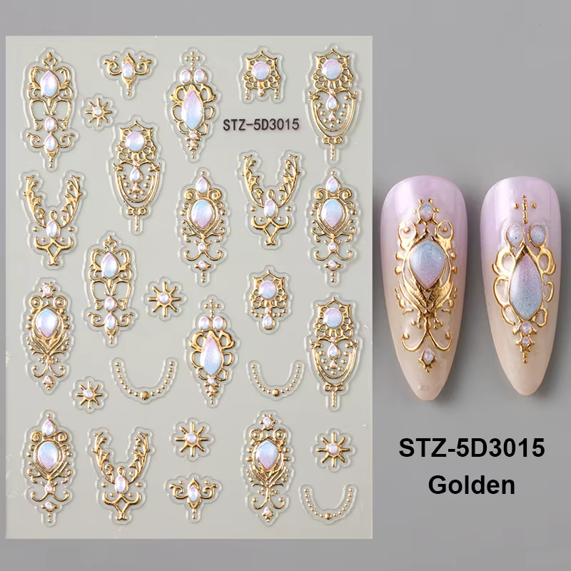 Autocollants de luxe en relief pour ongles, Style Baroque doré argenté, Y2K, motif métallique rétro 