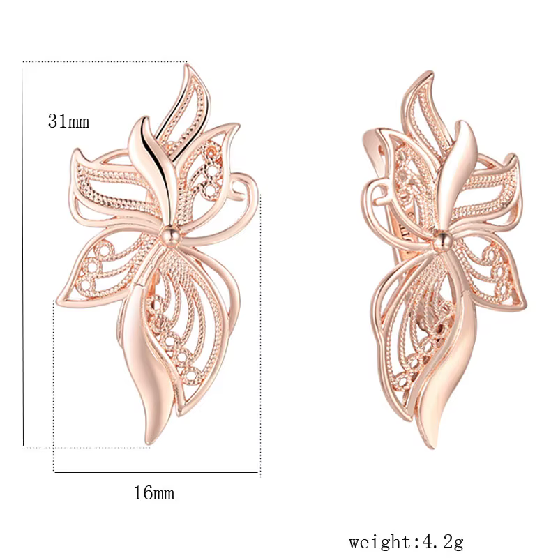FJ-Boucles d'oreilles pendantes à motifs fleuris pour femmes et filles, bijoux en or rose, tissage d