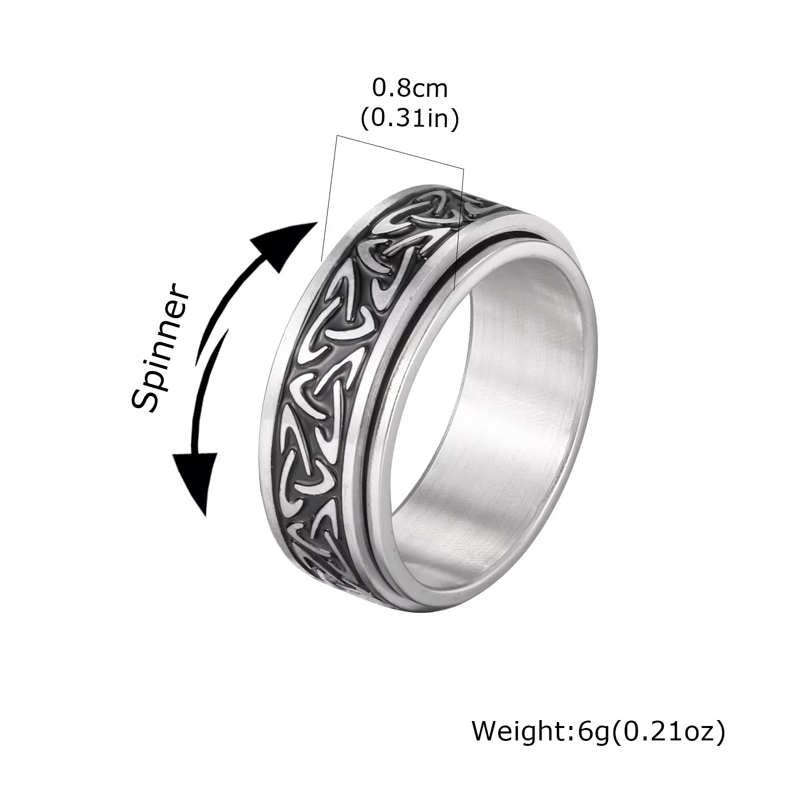 Bagues Rune à nœud celtique Vintage pour hommes, bague rotative en acier inoxydable de couleur argen