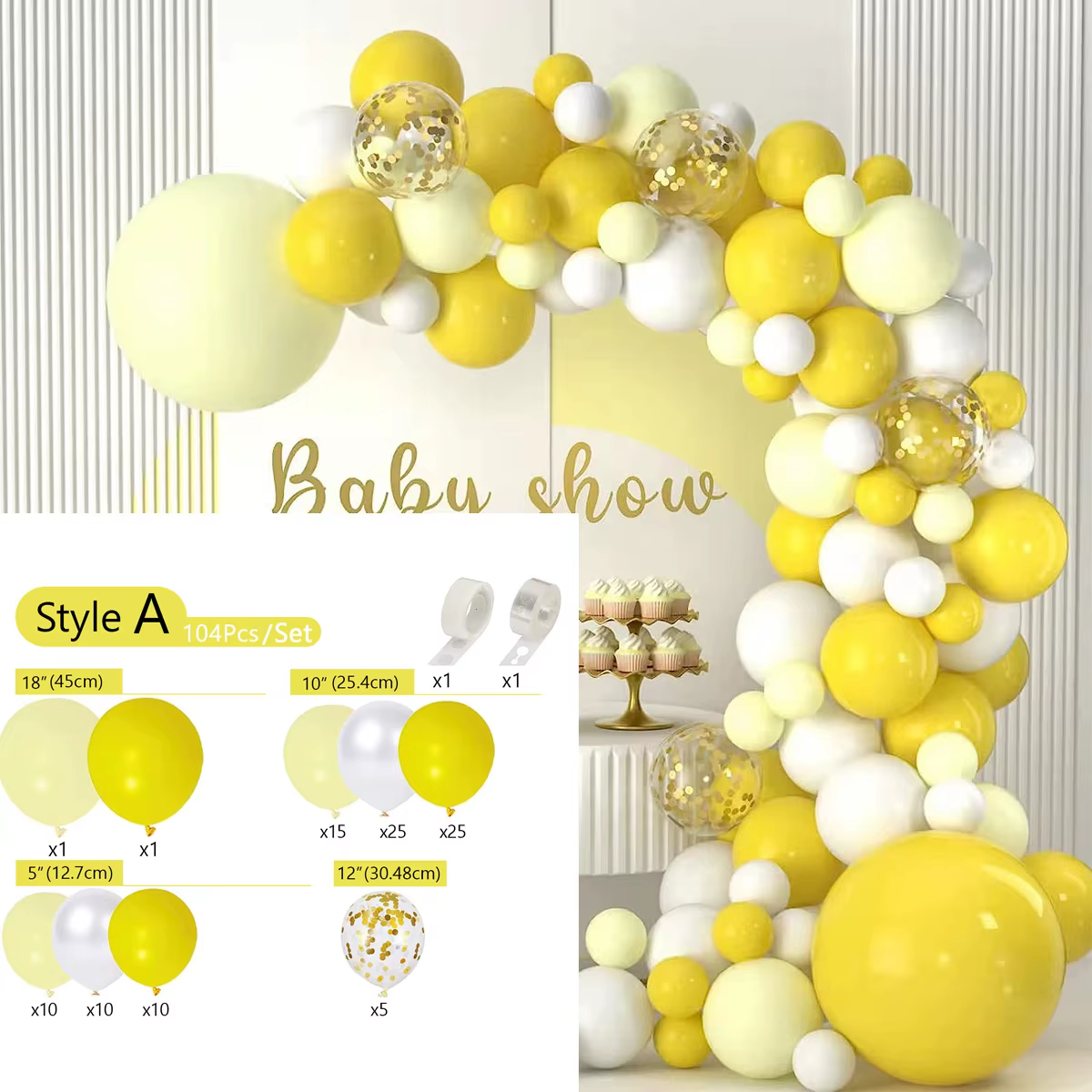 Kit de guirlande en arc de ballons jaune Pastel, décorations blanches pour fête prénatale, 1er anniv
