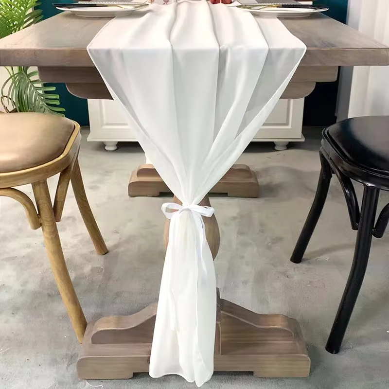 Chemin de Table en Mousseline Vert Sauge, Décoration Romantique Boho pour Mariage, ixd'Anniversaire,