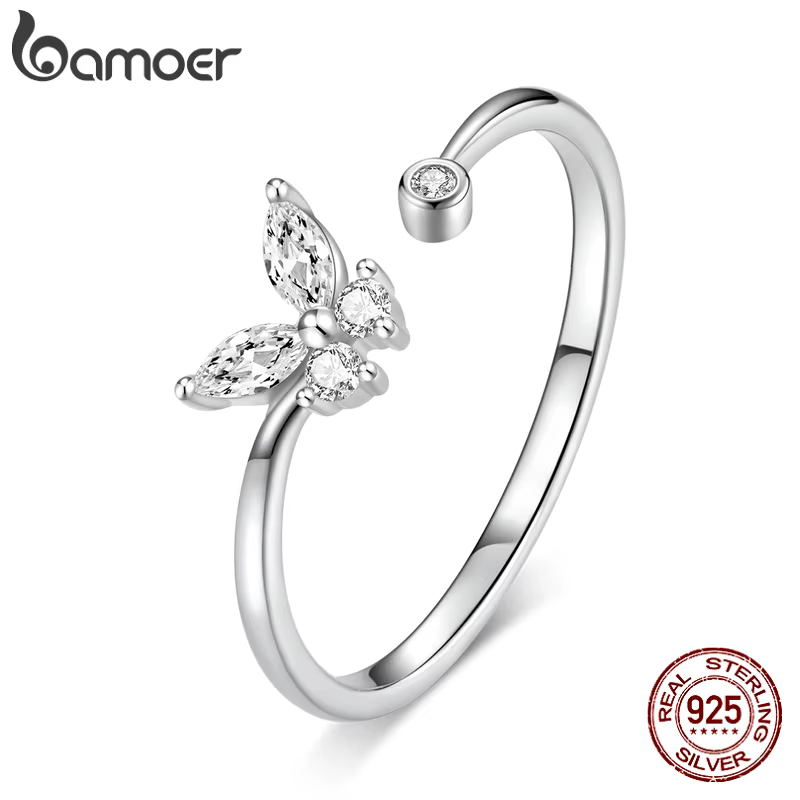 Bamoer argent papillon queue anneau anneau ouvert bijoux à la mode éblouissant réglable anneau Anill