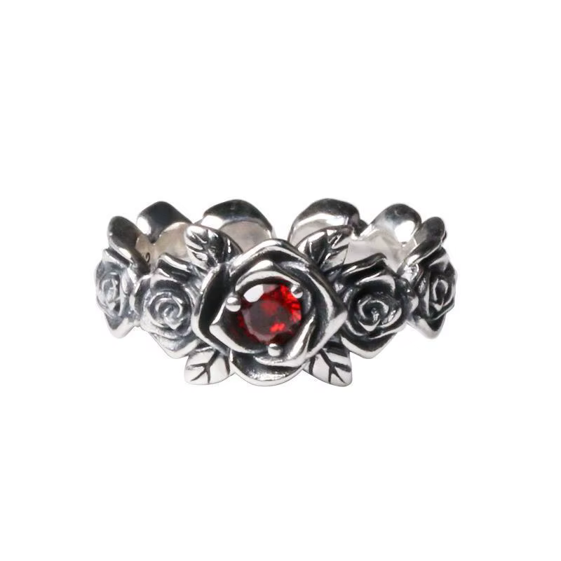 Bague ouverte rétro coeur rouge rose pour femme, gothique foncé, vintage, punk rock, accessoires hip
