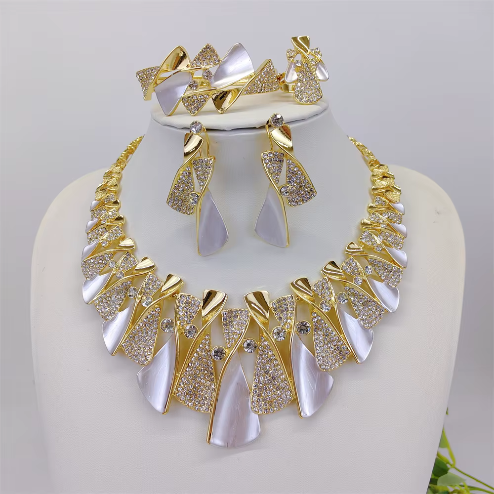 Ensemble de bijoux de luxe de haute qualité, magnifique design bicolore pour femmes, bijoux de maria