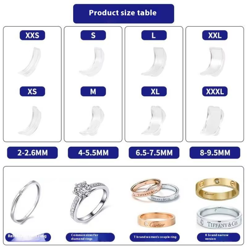 Réducteur de taille de bague en silicone, 8 tailles, anti-perte, invisible, support de bague, réduct