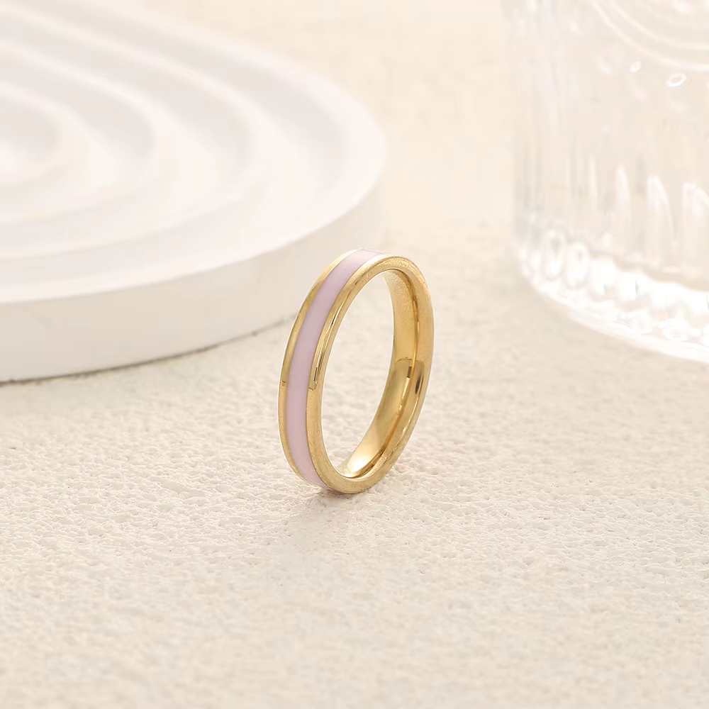 Bague en émail coloré en acier inoxydable, couleur or, pour femmes et hommes, minimaliste, tendance,