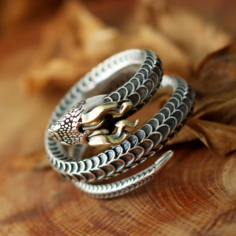 Buyee 925 en argent Sterling mâle grand anneau cornes serpent anneau ouvert doigt pour hommes femmes