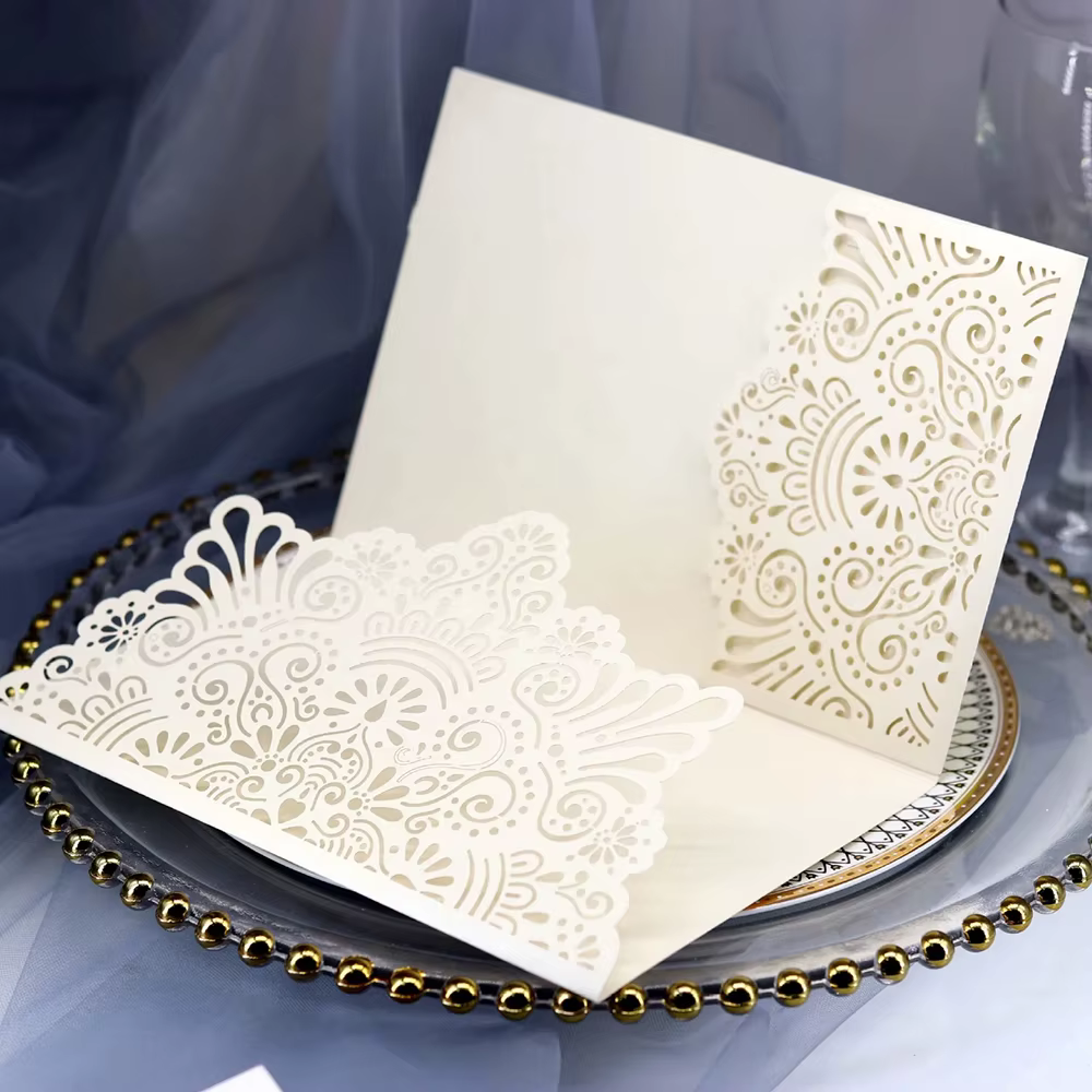 Carte d'invitation de flore Noble découpée au Laser, enveloppes de faveur élégantes en dentelle, déc