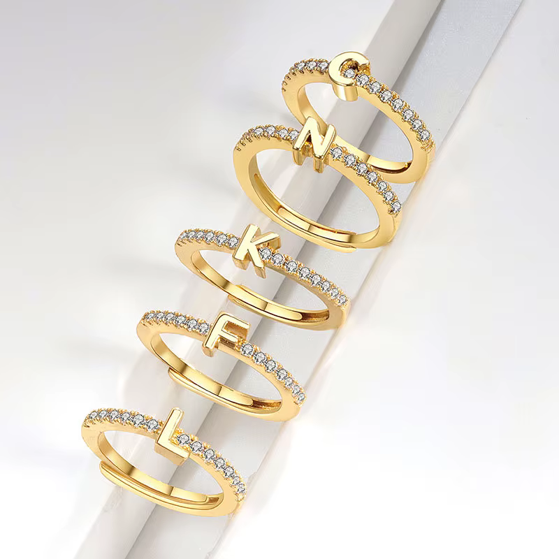 VENTFILLE 925 en argent Sterling 26 lettre anglaise Zircon diamant clouté anneau réglable pour les f