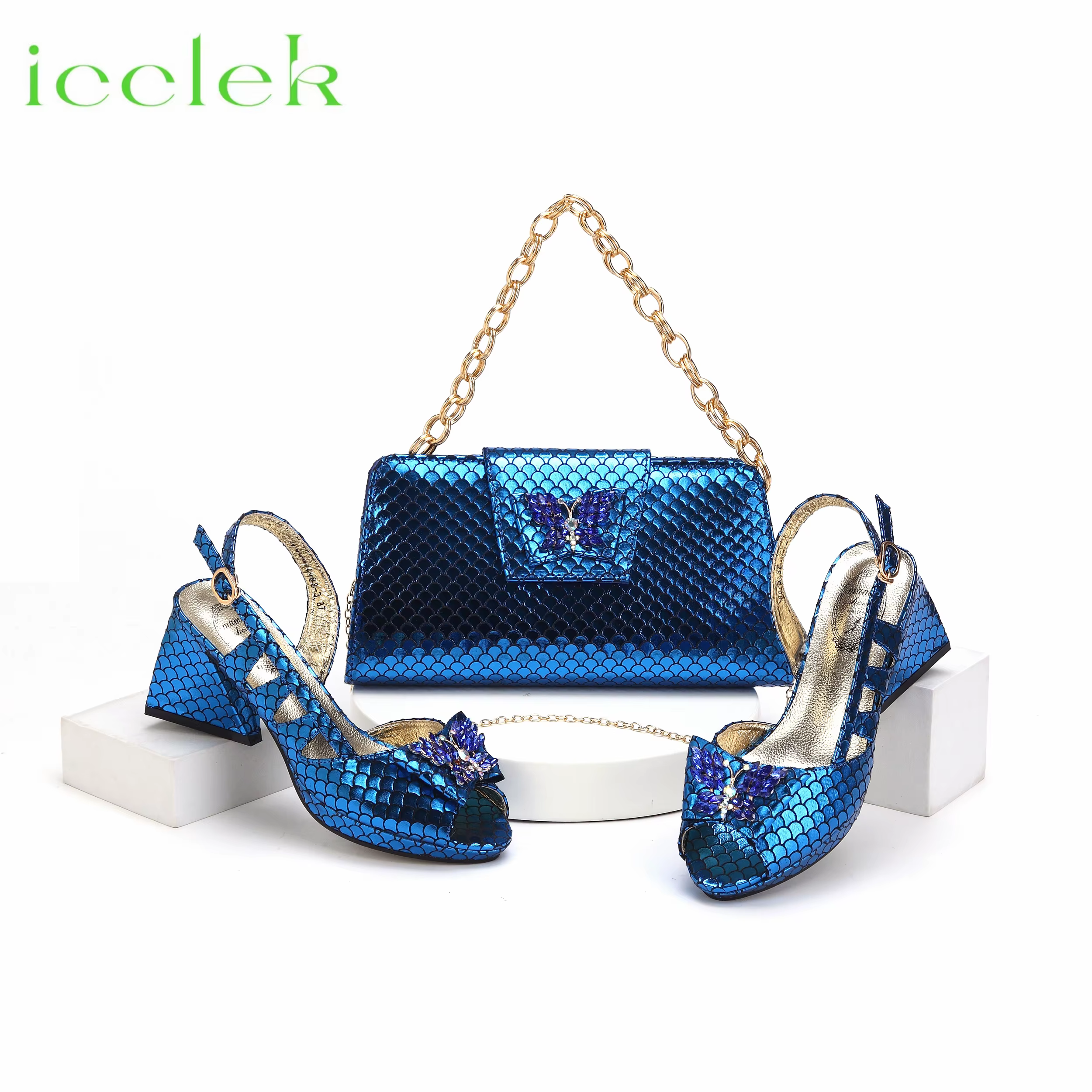 Sandales à Heesl Confortable avec Ensemble de Sacs, Design à Motif Creux, Bleu Royal, à la Mode, pou