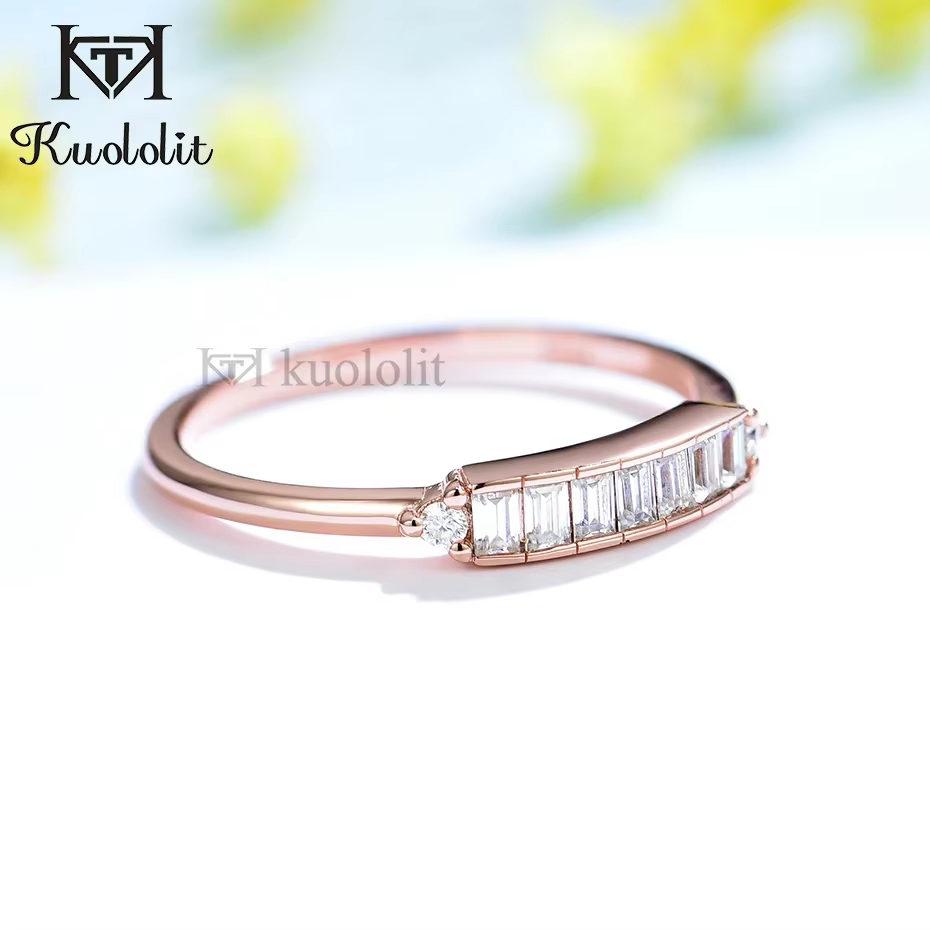 Kuololit 750 18K 14K bague Moissanite en or Rose pour femmes ensemble de lunette Baguette Solitaire 