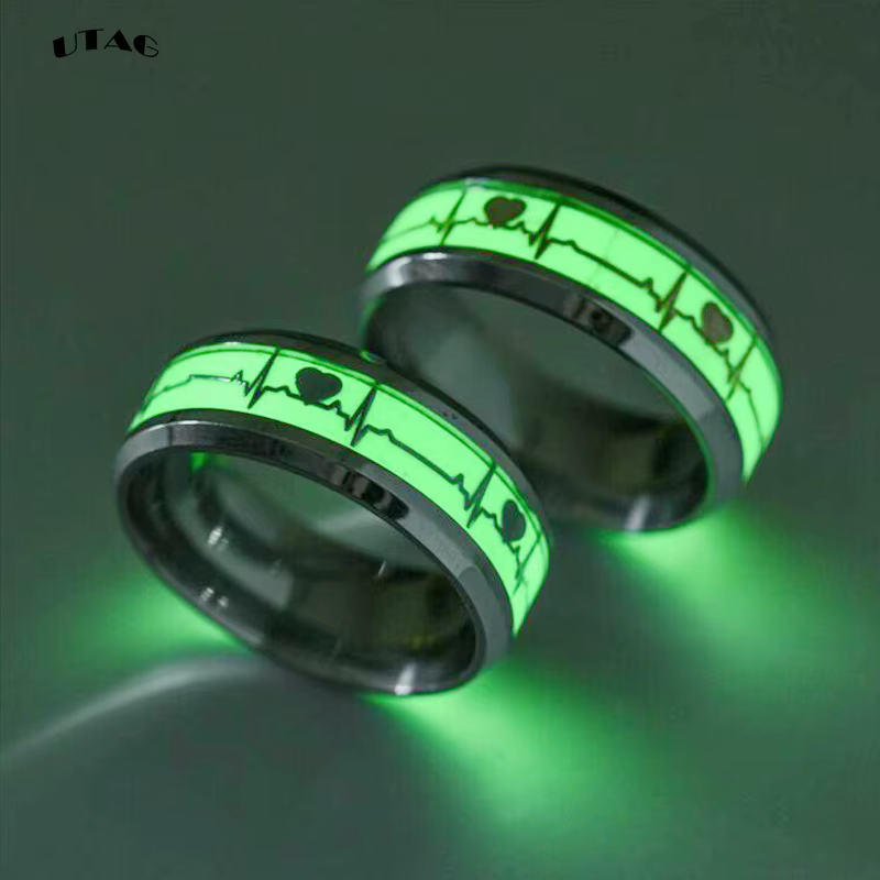 Bague Shoous en acier inoxydable pour femmes et hommes, coeur phosphorescent, alliances de couple, b