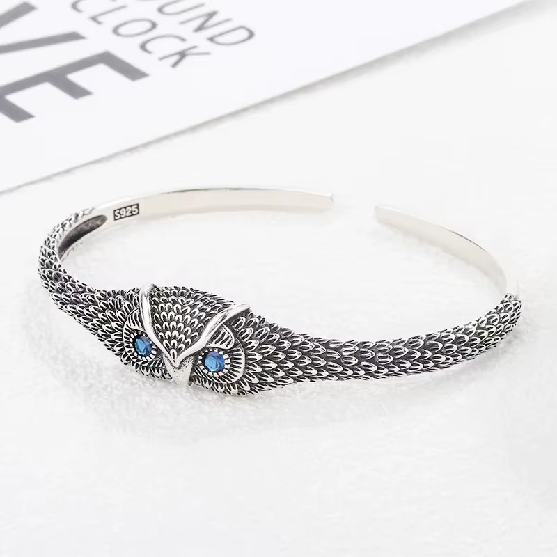 Bracelet d'ouverture rebrodé en argent regardé 925 pour femme, mémoire unique, rétro, argent thaïlan