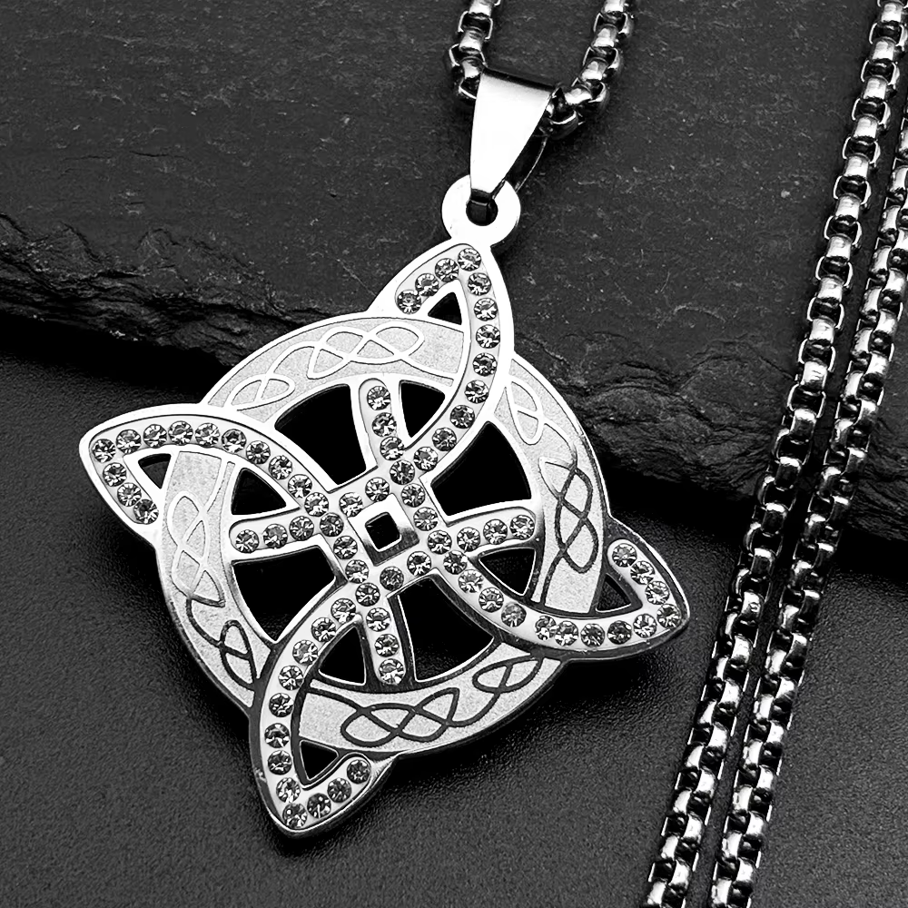 Collier Pendentif Nœud de Sorcière pour Femme et Homme, en Acier Inoxydable, Couleur Or et Argent, a