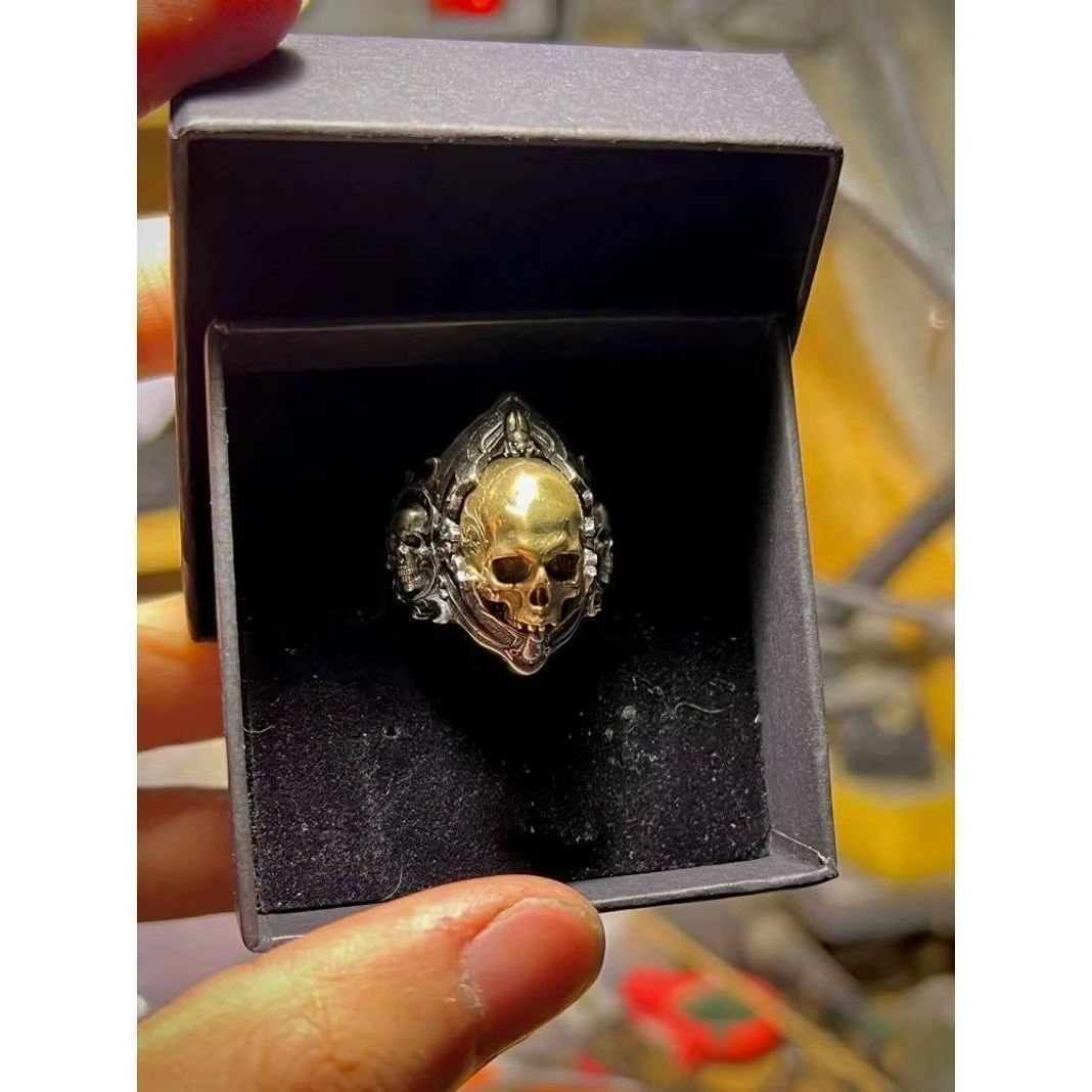 Bague Crâne Personnalisée, Style Rétro Herbe Bouclée, Gothique Sombre, Style Littéraire Niche pour H