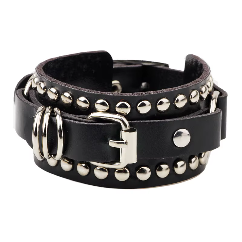 Bracelet en cuir noir Bracelet manchette Goth gothique Punk Bracelets femmes hommes pointes Rivet go