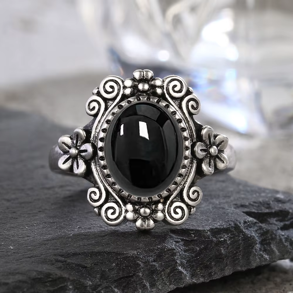 Bague fleur en argent 925, 8x10mm, pierre de lune, Style Vintage, bijoux de fête pour dames, cadeau 
