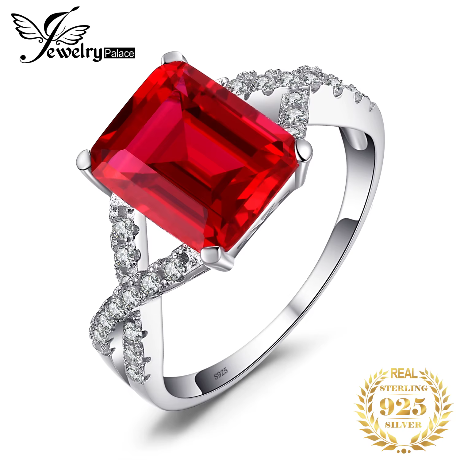 JewelryPalace 4.1ct créé rubis rouge 925 en argent Sterling bague de fiançailles de mariage pour les