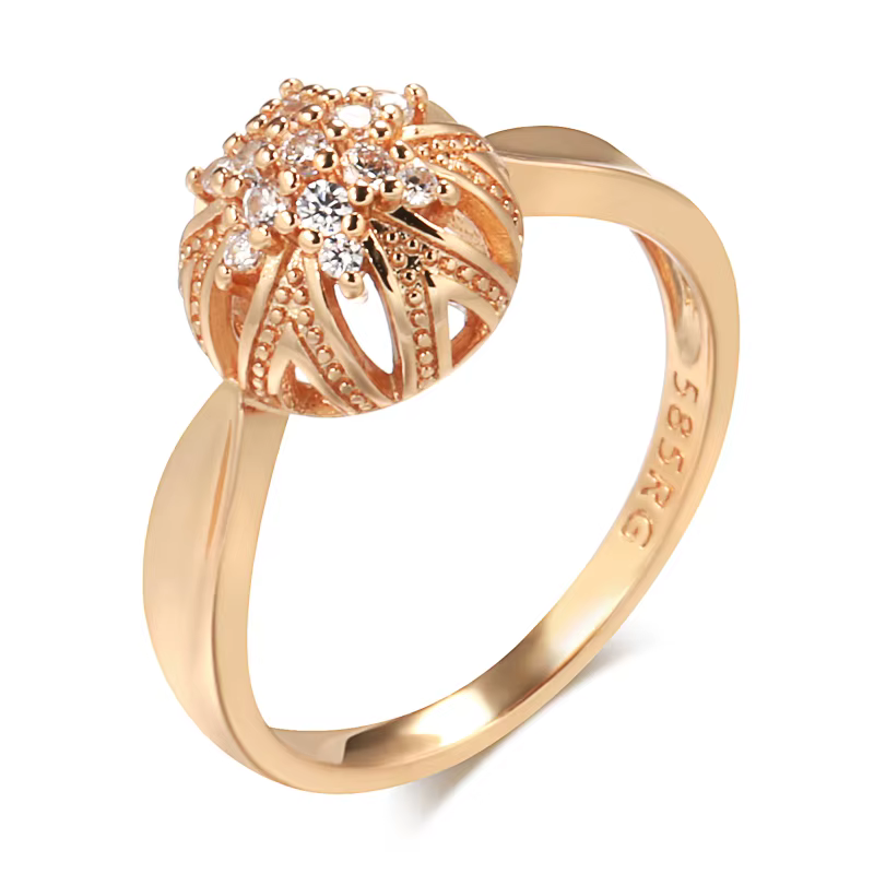 Personnalité sphérique géométrique creux 585 or bagues pour femmes mode bijoux en Zircon naturel fêt