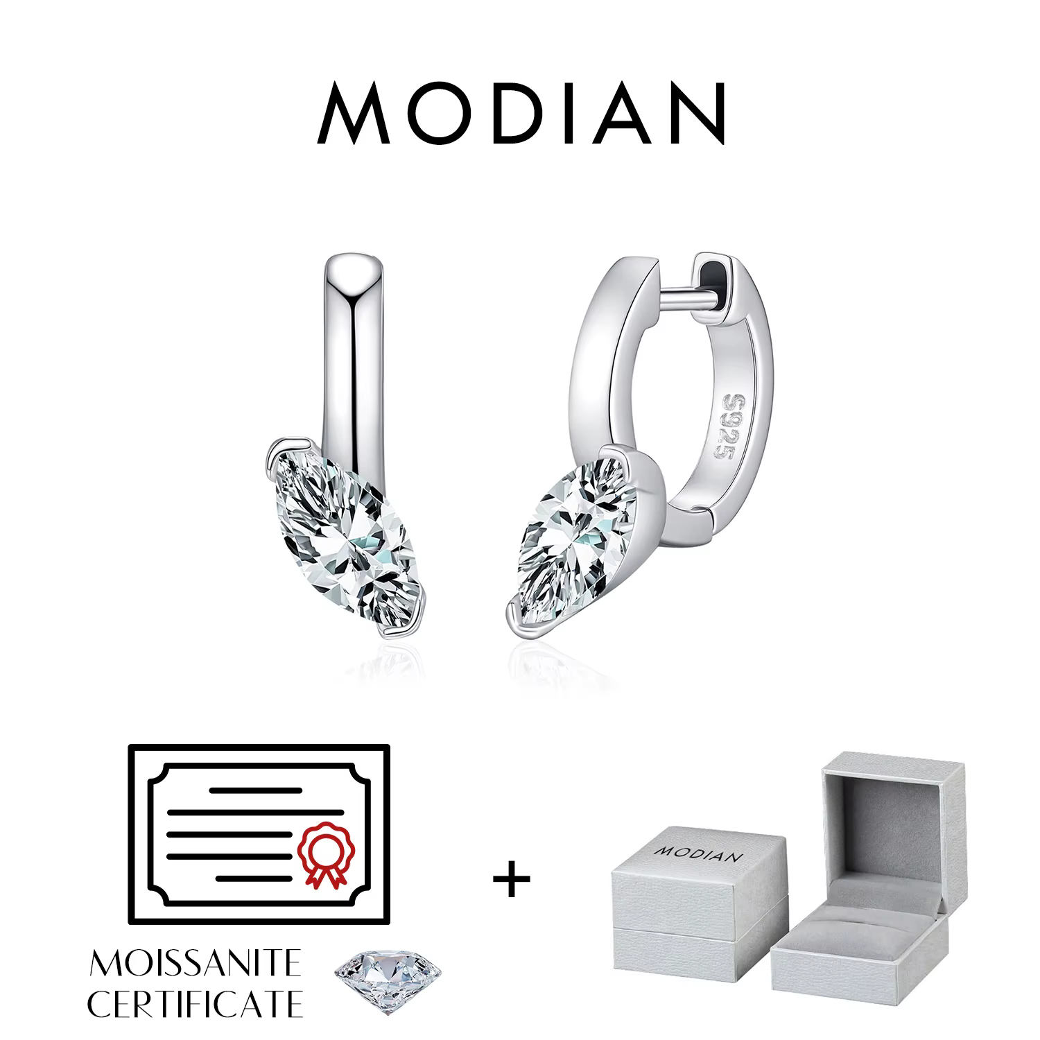 MODIAN – boucles d'oreilles en Moissanite couleur D éblouissante, en argent Sterling 925, diamant de