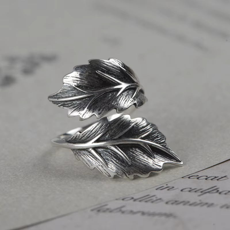 Buyee 925 en argent Sterling femme grand anneau Gary feuille anneau ouvert doigt pour femmes hommes 